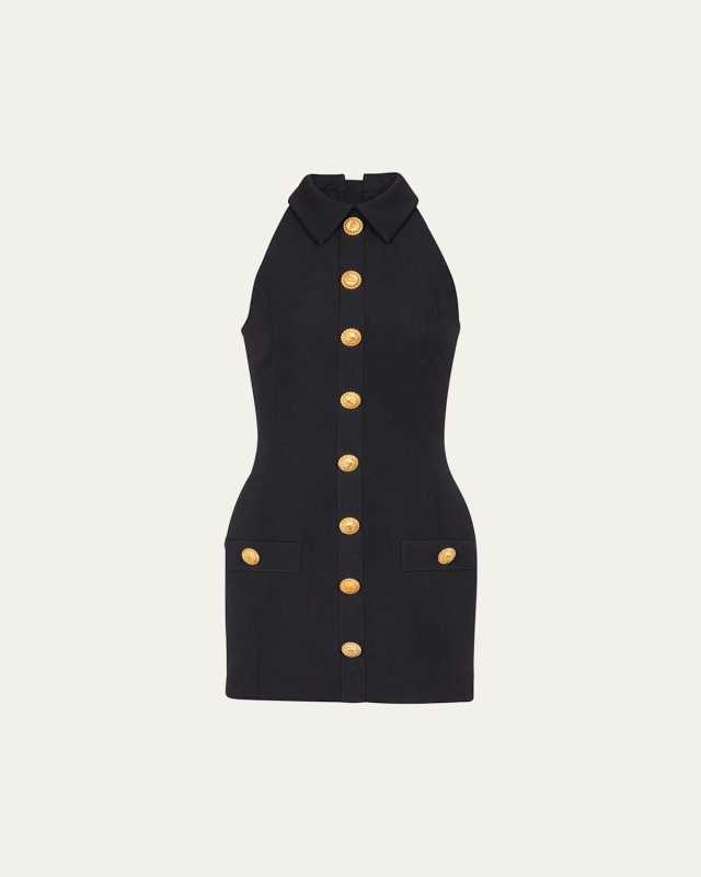 Body-Con Buttoned Wool Mini Dres